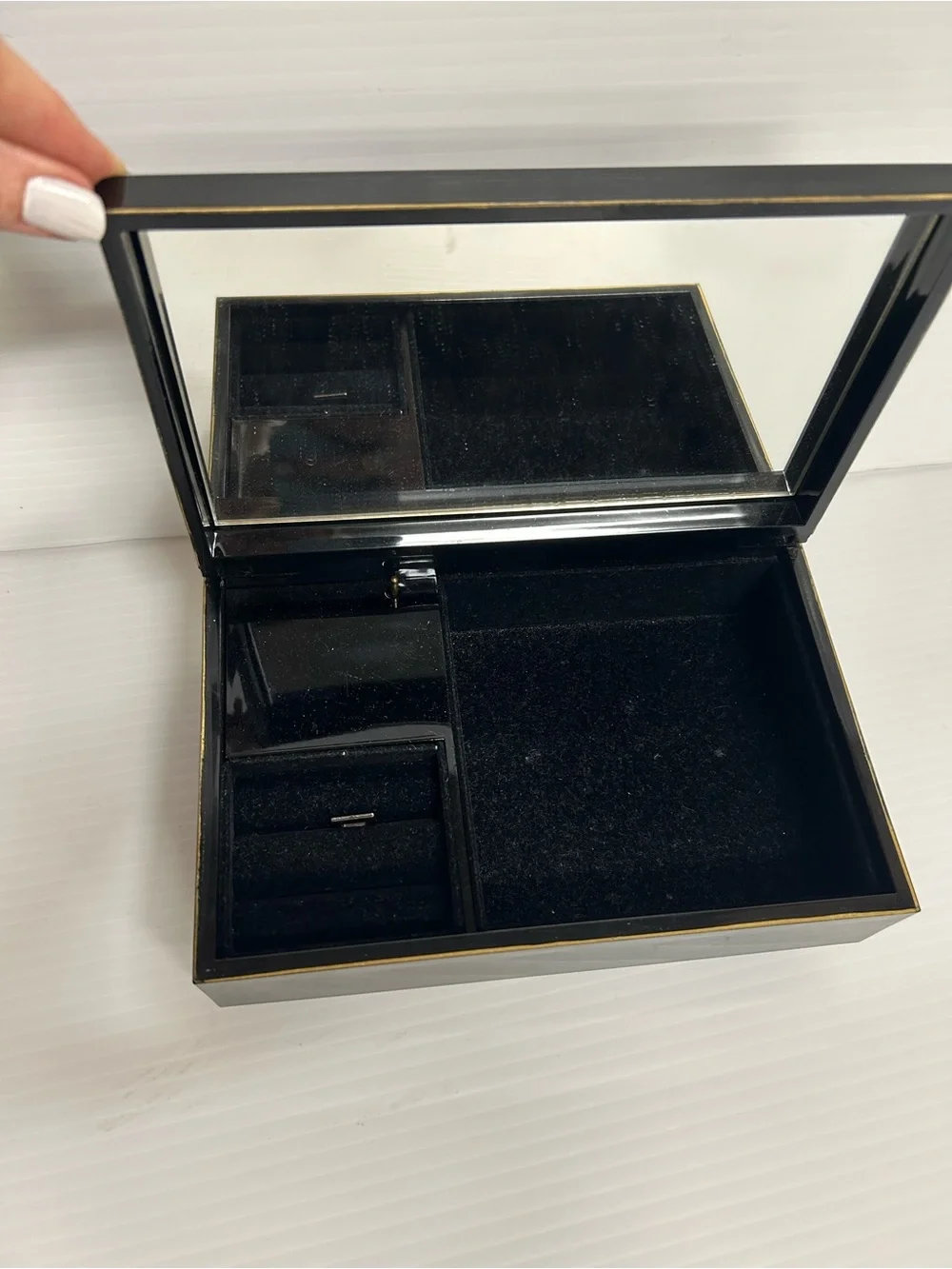 Vintage Otagiri Japan Waltz of the Flowers Music Jewelry Box Black Lacquer Lily